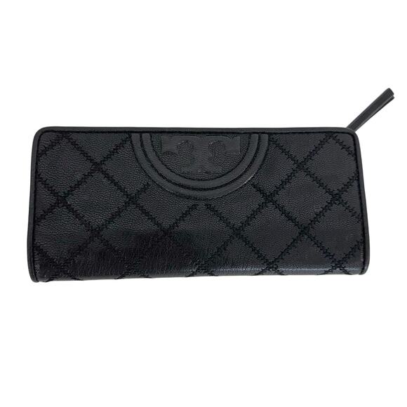 Tory Burch Fleming Slim Wallet Quilted Soft Leather Black - Picture 1 of 12